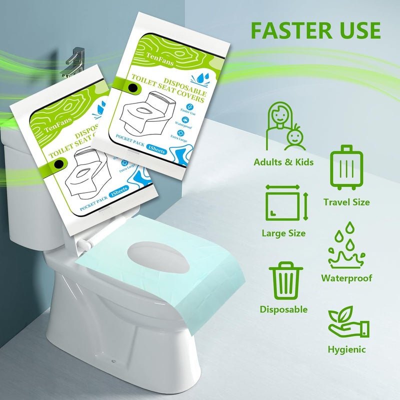 TenFans ​​TenFan Disposable Toilet Seat Covers - 70-Pack Waterproof XL Travel Pack, Adhesive Secure Fit for Public Toilets, Camping, Airport & Hospital (Adults & Kids)​​ - Image 2